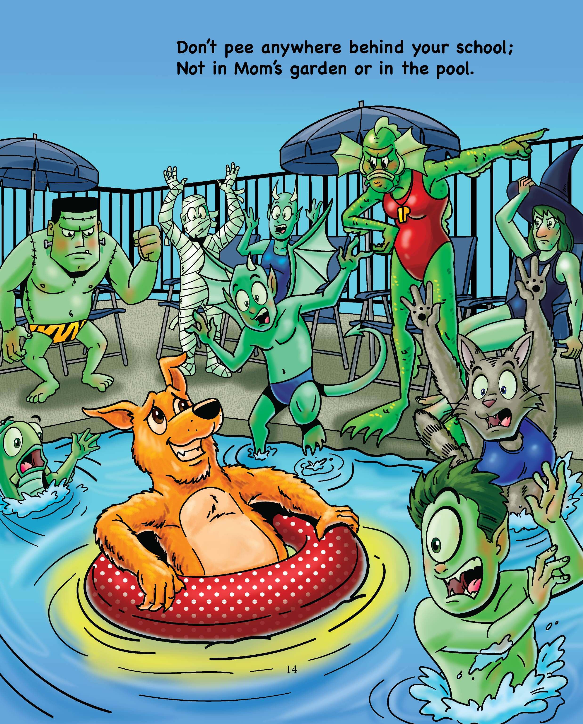 Don't Fart in the Shower children's book scene pool party