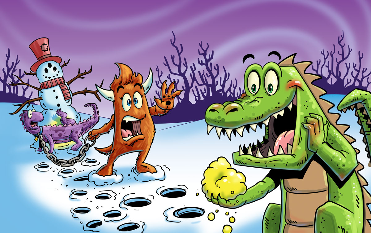 Whimsical children's book illustration showing adventure scene with bright colors and engaging characters