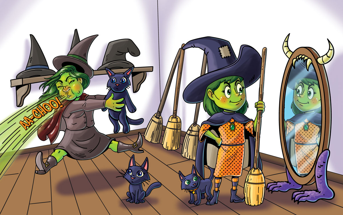 Vibrant children's book spread illustration showcasing storytelling artwork